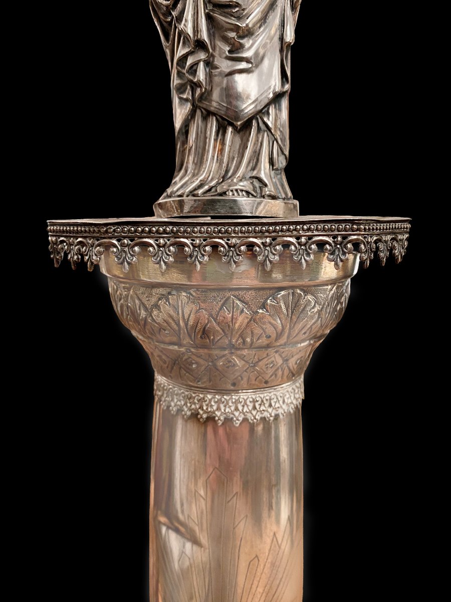 Silver-plated Virgin Of El Pilar, Hallmarked In Aladren (zaragoza), 19th Century-photo-2