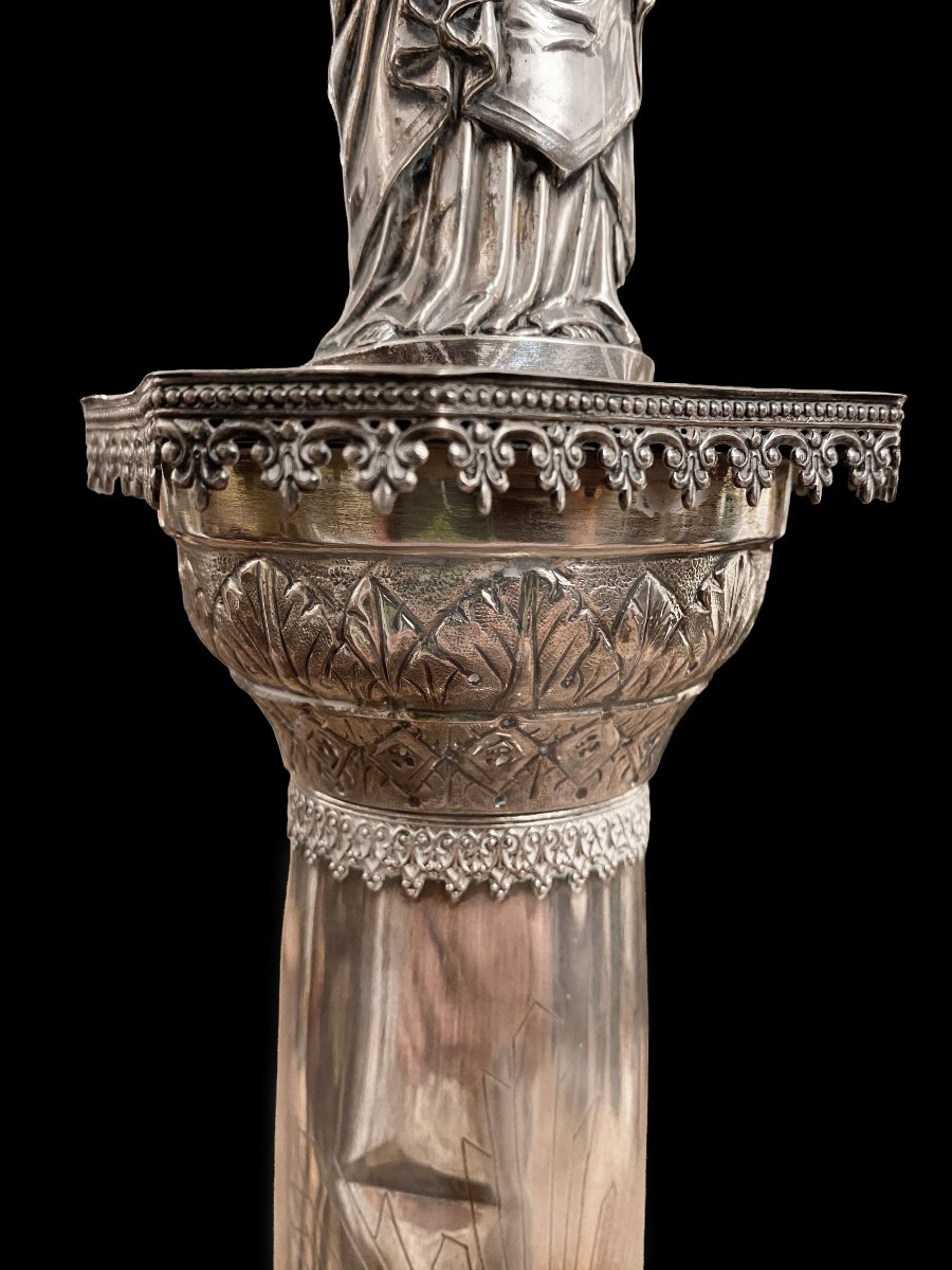 Silver-plated Virgin Of El Pilar, Hallmarked In Aladren (zaragoza), 19th Century-photo-3