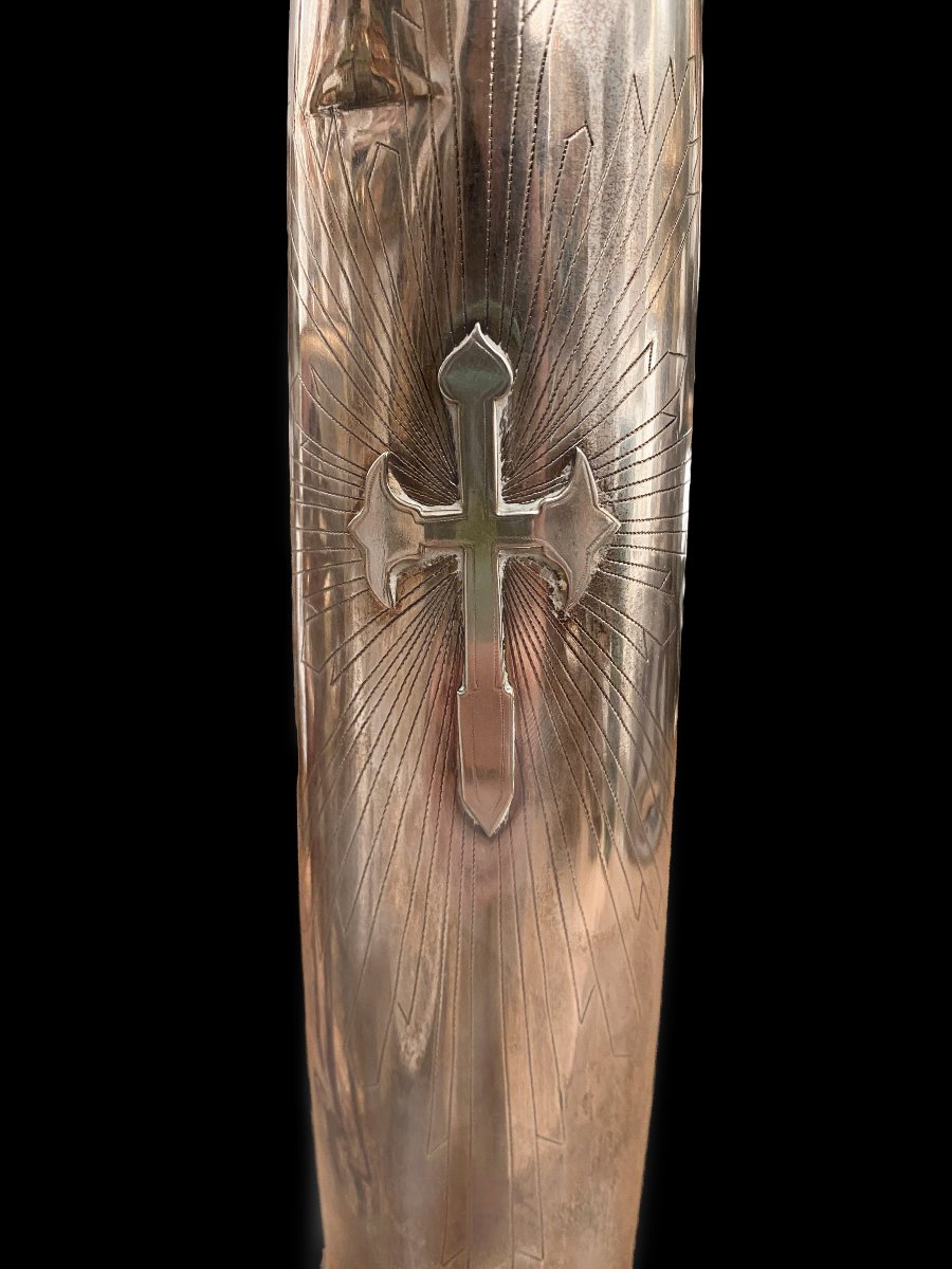 Silver-plated Virgin Of El Pilar, Hallmarked In Aladren (zaragoza), 19th Century-photo-4