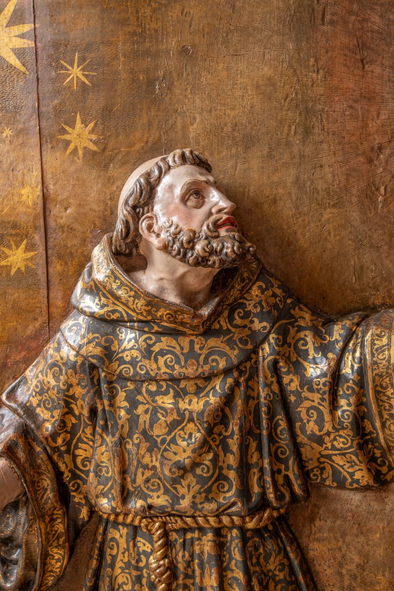 Relief l'imposition des stigmates du Christ à saint François école andalouse XVIIe siècle-photo-2