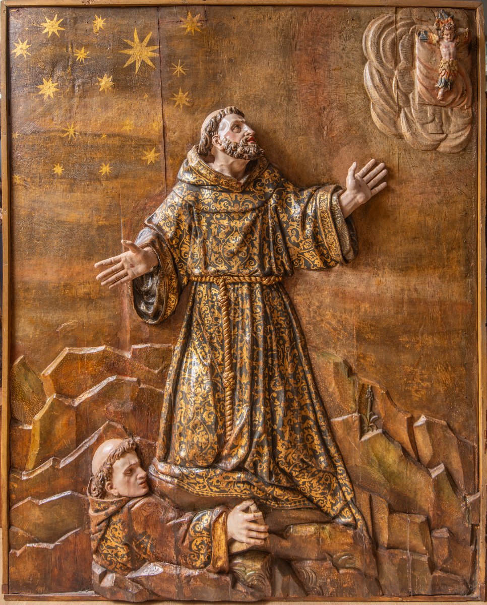 Relief l'imposition des stigmates du Christ à saint François école andalouse XVIIe siècle