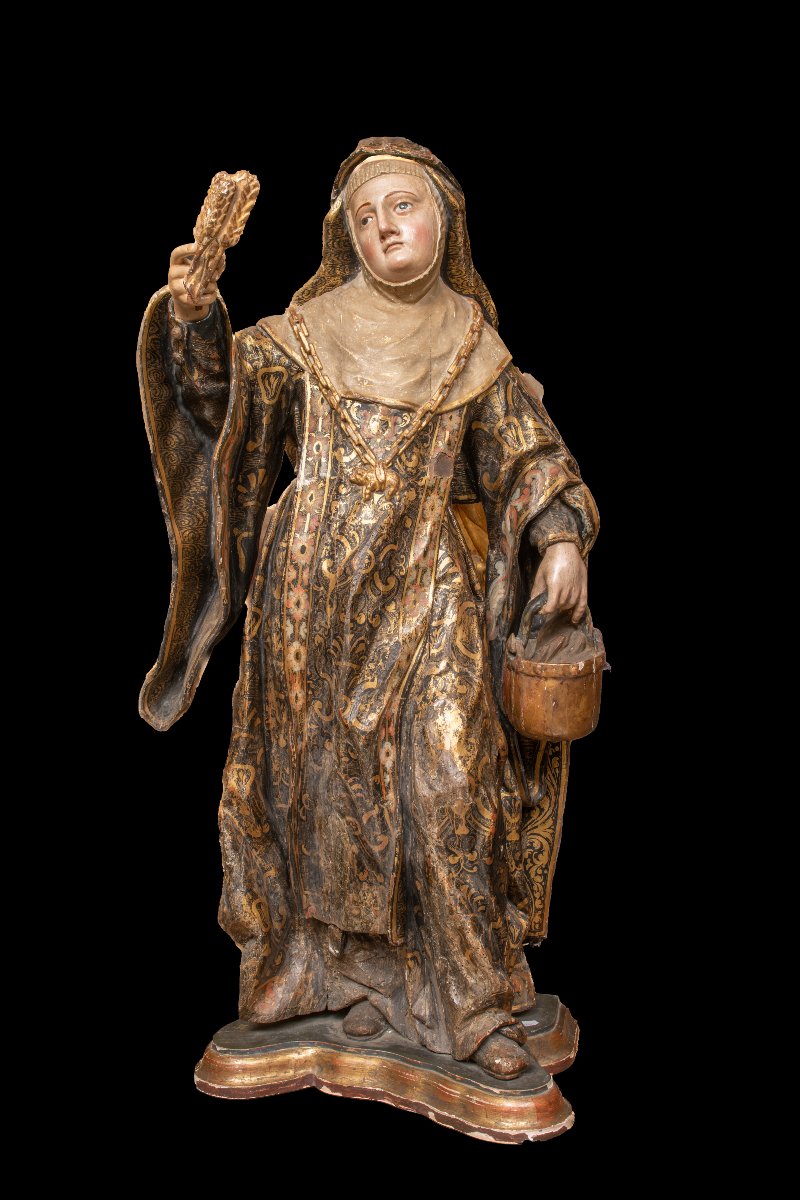 Saint Ubaldesca Or Waldesca, Polychrome And Gilded Wooden Sculpture, Spanish School, 17th Century