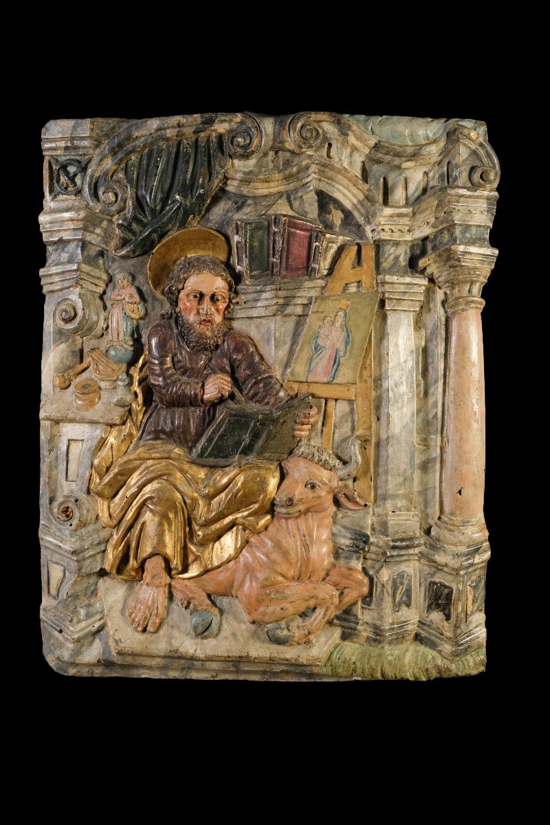 Paire de reliefs représentant saint Luc et saint Matthieu, en bois de peuplier, Italie-photo-2