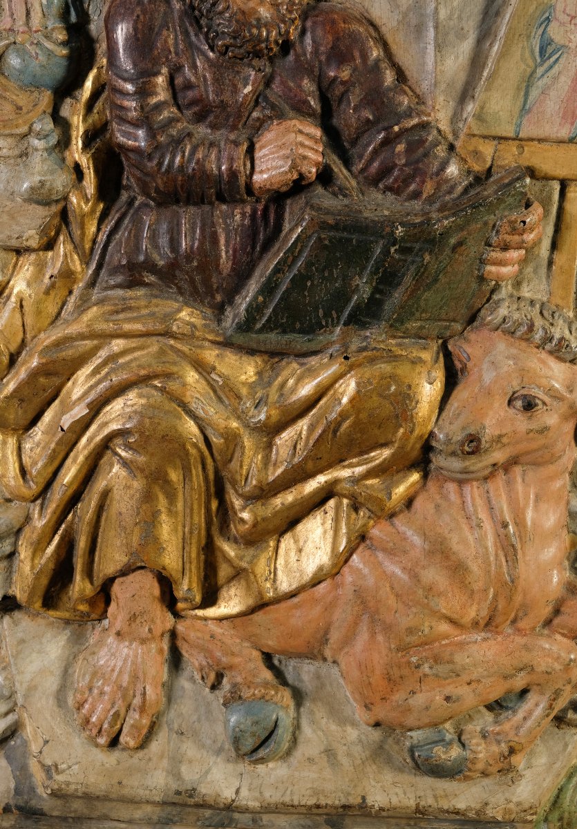 Paire de reliefs représentant saint Luc et saint Matthieu, en bois de peuplier, Italie-photo-1