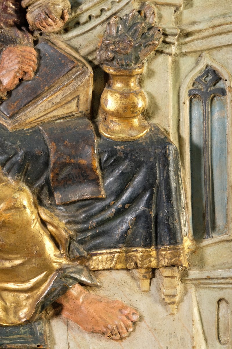 Paire de reliefs représentant saint Luc et saint Matthieu, en bois de peuplier, Italie-photo-5