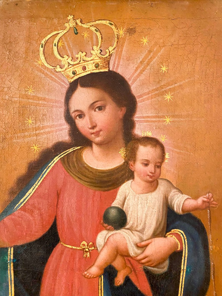 Virgin Of The Rosary. Oil On Canvas. Mexican School. 18th Century-photo-2