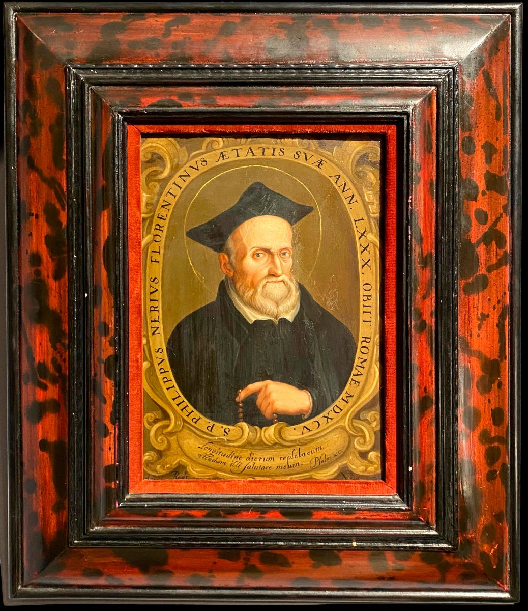 Saint Philippe Néri. Huile sur cuivre. Signée Nicolás Rodriguez Juárez (1667-1734)