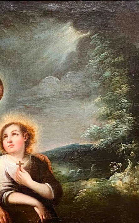 Saint Joseph With The Child, Oil On Canvas, Sevillian School, 17th Century-photo-4