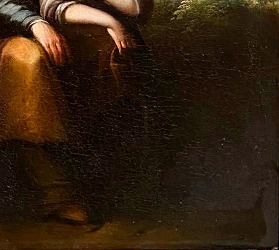Saint Joseph With The Child, Oil On Canvas, Sevillian School, 17th Century-photo-1