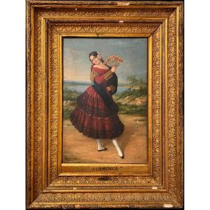 La Danseuse de flamenco, huile sur toile, signée Eugenio Lucas Velázquez, XIXe siècle