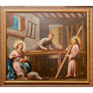 La Sainte Famille à la menuiserie, huile sur toile, école sévillane, XVIIe siècle