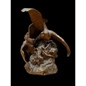 *eagles Devouring A Ram* Bronze Sculpture By Christophe Fratin, Dated 1838