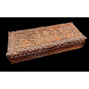 Carved Box Made Of Indian Sandalwood, 19th Century