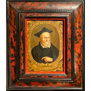 Saint Philippe Néri. Huile sur cuivre. Signée Nicolás Rodriguez Juárez (1667-1734)