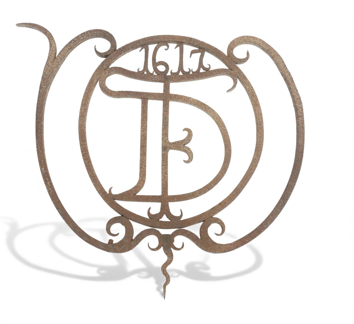 Wrought Iron Gate Element, With Openwork Decoration Of Scrolling Foliage, Monogrammed Fd And Dated 1617