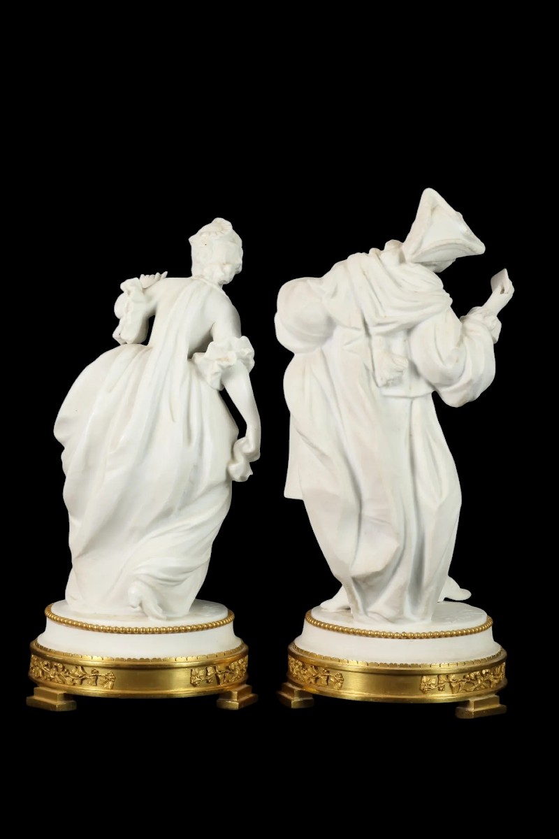 Pair Of Figures "the Masquerade Ball". Biscuit Porcelain, Paris, Gille Jeune Factory-photo-2