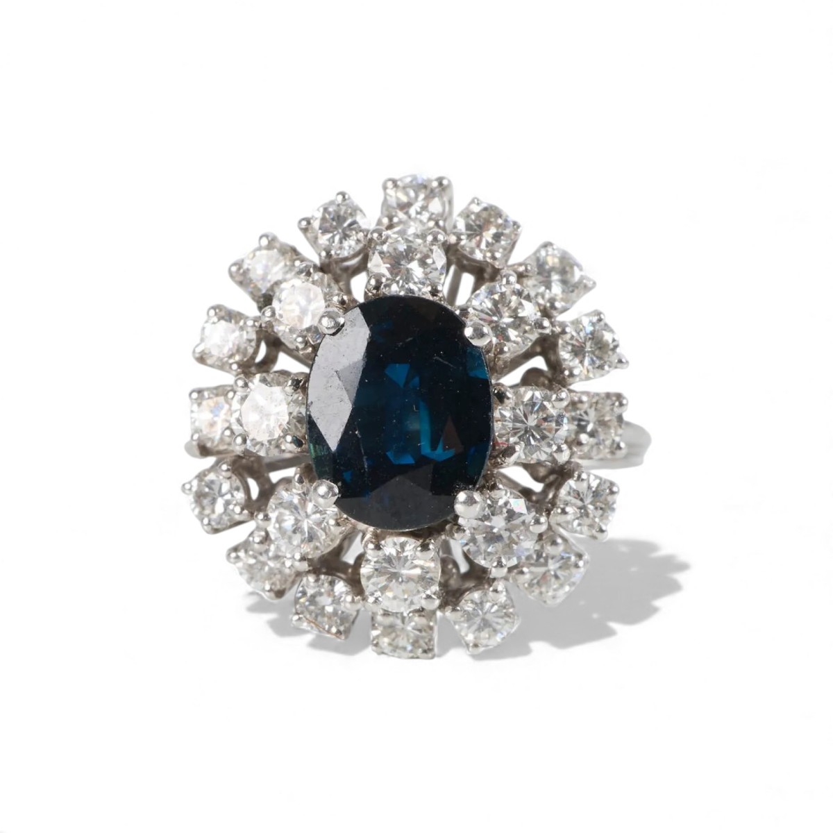 White Gold Ring Set With An Oval Sapphire, Size 52