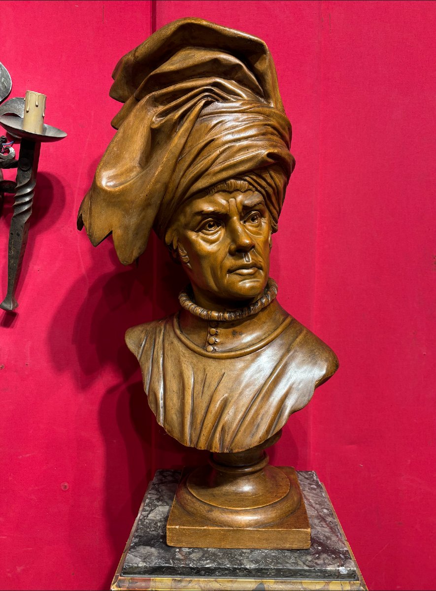 Bust Depicting A Figure Wearing A Turban, H. 78 Cm-photo-2