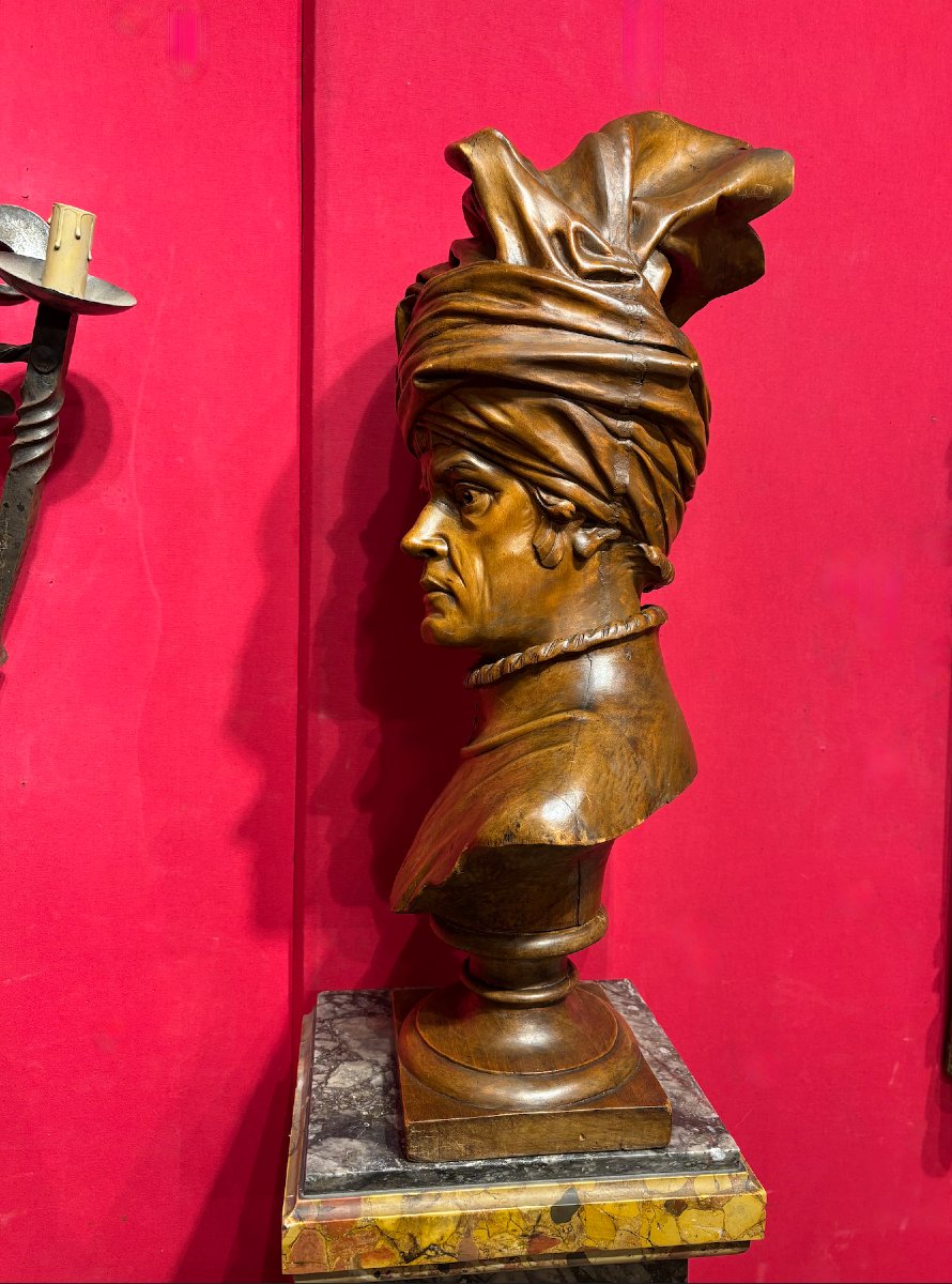 Bust Depicting A Figure Wearing A Turban, H. 78 Cm-photo-4