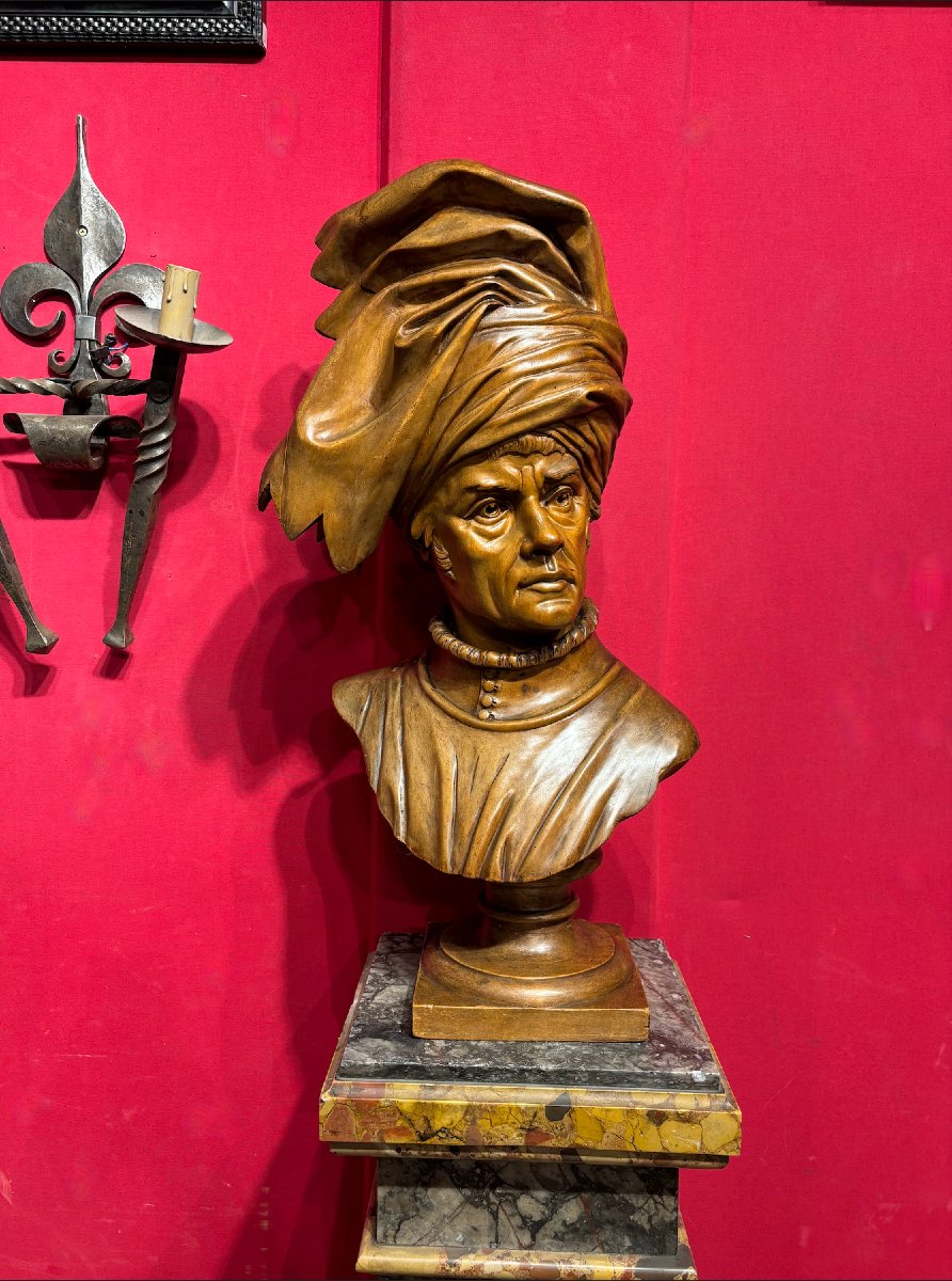 Bust Depicting A Figure Wearing A Turban, H. 78 Cm-photo-2