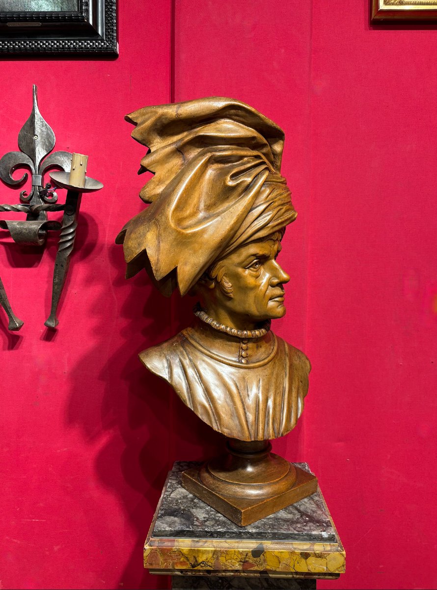 Bust Depicting A Figure Wearing A Turban, H. 78 Cm-photo-3