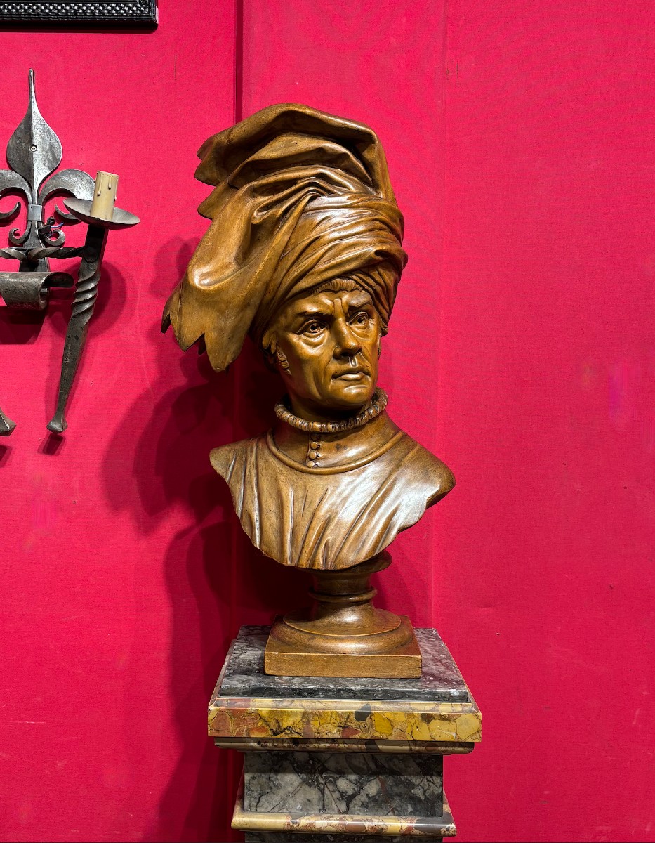 Bust Depicting A Figure Wearing A Turban, H. 78 Cm