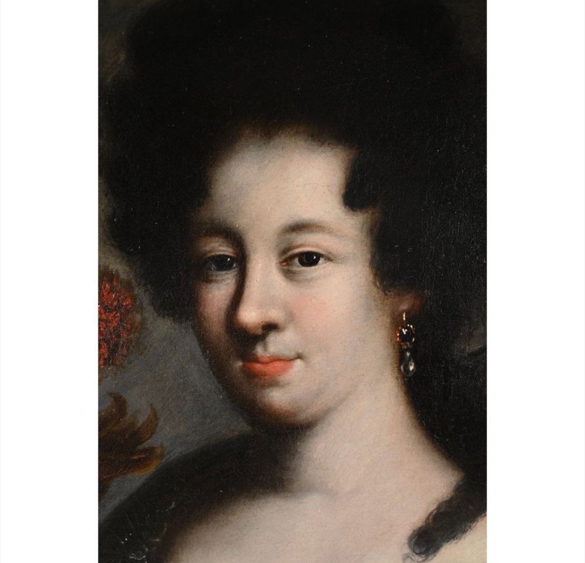 18th Century School Portrait Of An Elegant Woman With A Bouquet Of Flowers.-photo-2