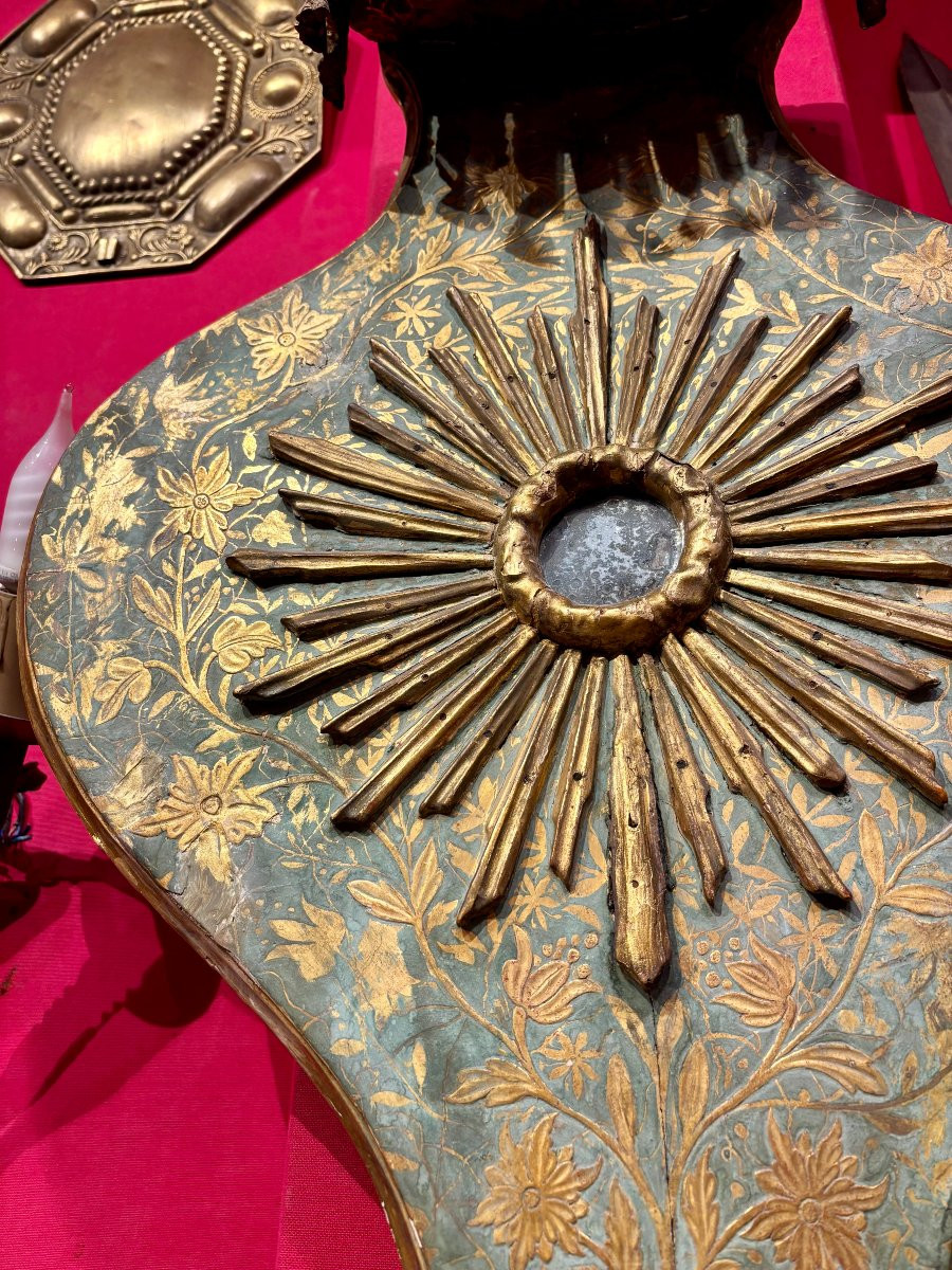 Stèle d’église d’époque XVIIIe siècle, en bois sculpté, doré et polychromé-photo-3