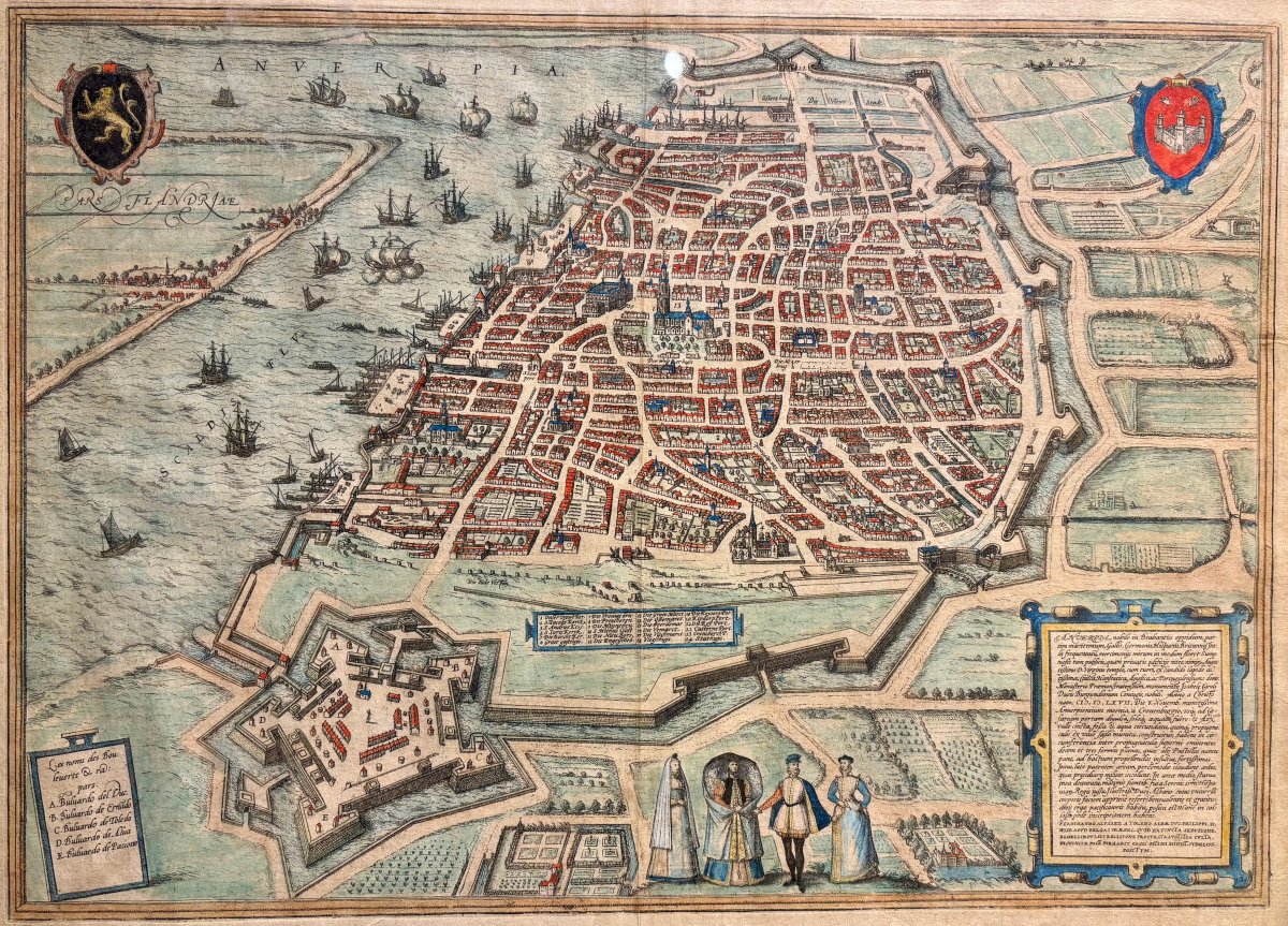 Carte d'Anvers, Gravure réhaussée, Ep XVIIème-photo-2