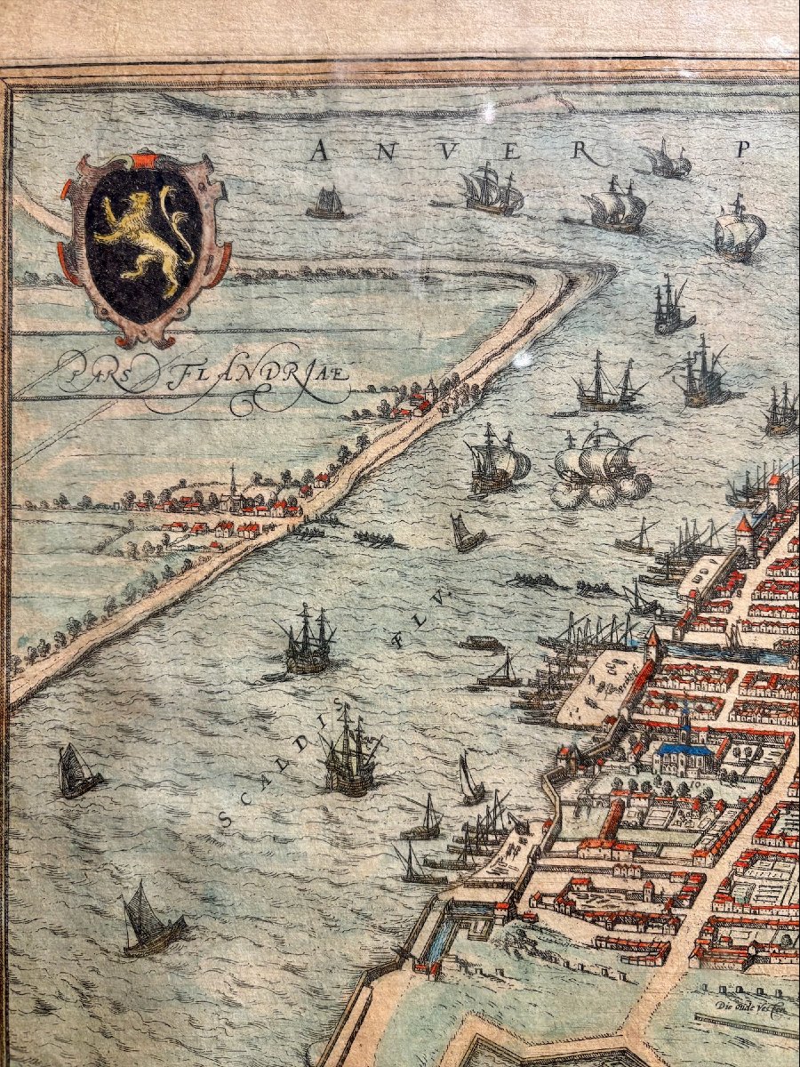 Carte d'Anvers, Gravure réhaussée, Ep XVIIème-photo-3