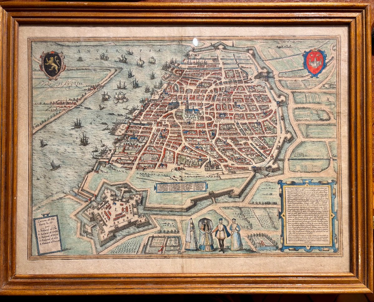 Carte d'Anvers, Gravure réhaussée, Ep XVIIème-photo-2