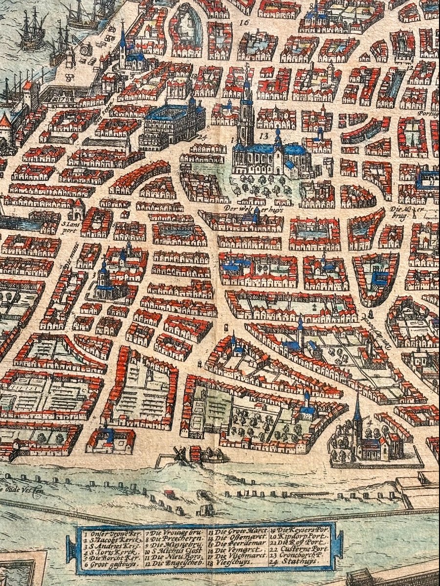 Carte d'Anvers, Gravure réhaussée, Ep XVIIème-photo-6