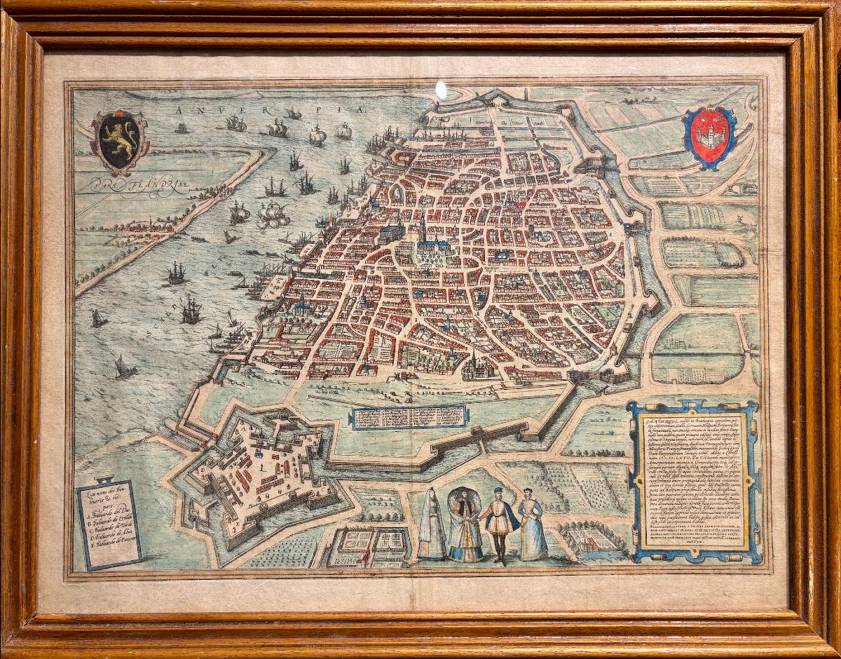 Carte d'Anvers, Gravure réhaussée, Ep XVIIème