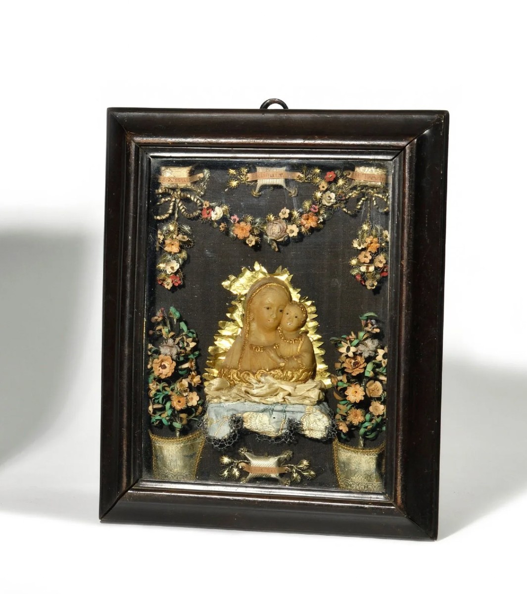 Cadre reliquaire à la vierge à l'enfant XIXe siècle