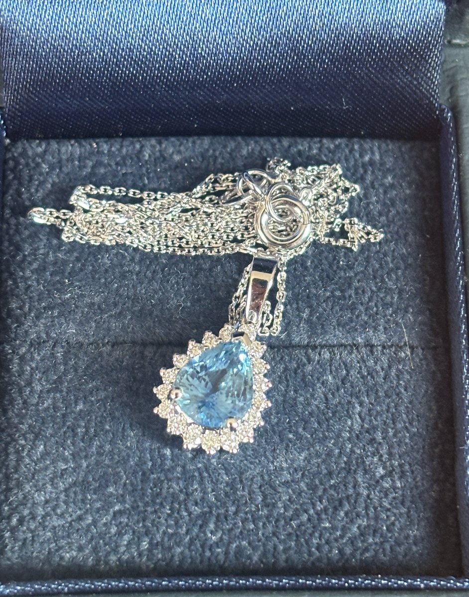 Pendant In 18k White Gold, Centered With A Pear-cut Sapphire, Approx. 2 Ct.-photo-3