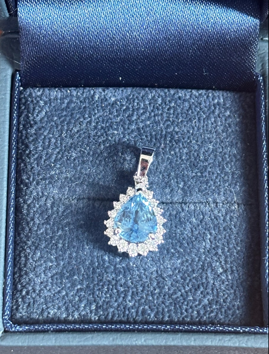 Pendant In 18k White Gold, Centered With A Pear-cut Sapphire, Approx. 2 Ct.