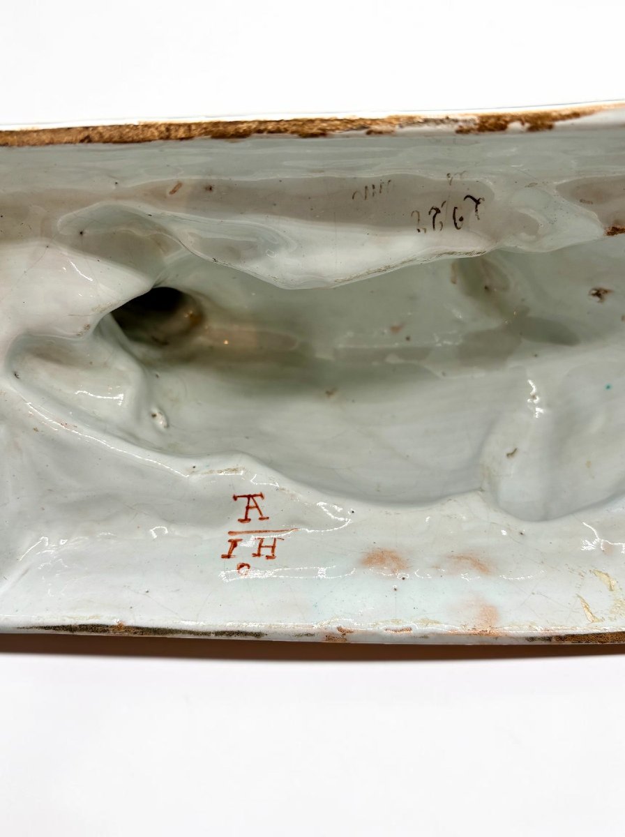 Pair Of Reclining Cows In Polychrome Delftware, Late 18th Century-photo-2
