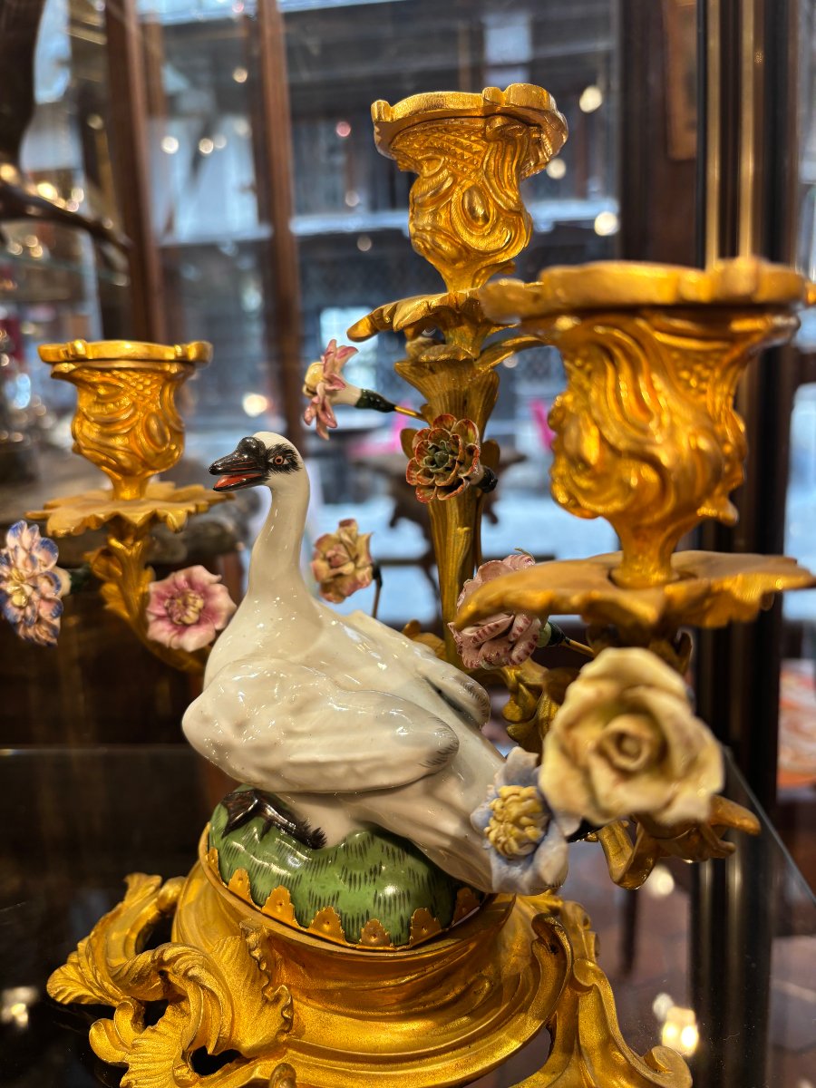 Pair Of Three-candle Candleholders With Swans-photo-1
