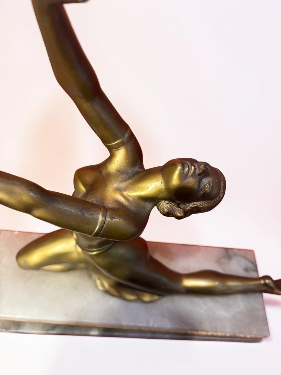Art Deco "dancer With A Globe" Lamp, France, C. 1930-photo-2