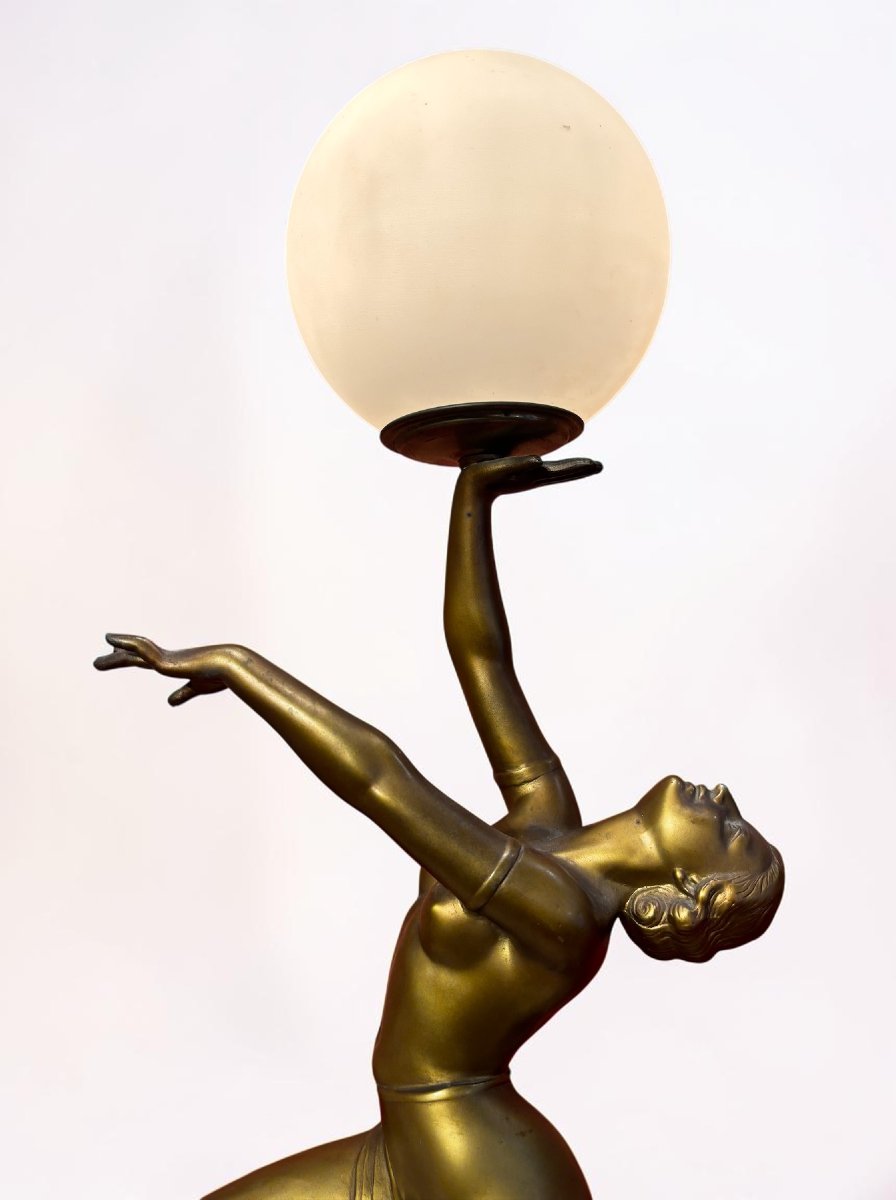 Art Deco "dancer With A Globe" Lamp, France, C. 1930-photo-3