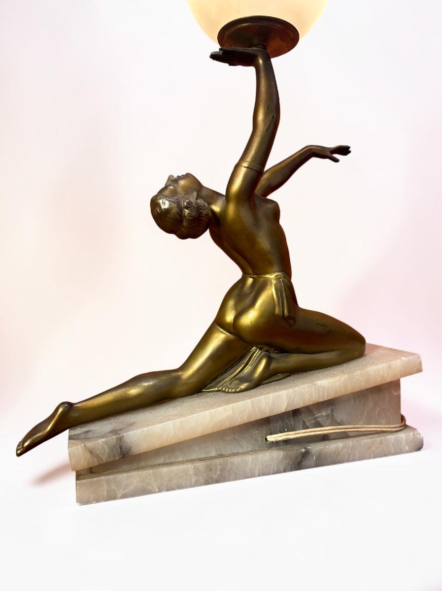 Art Deco "dancer With A Globe" Lamp, France, C. 1930-photo-2