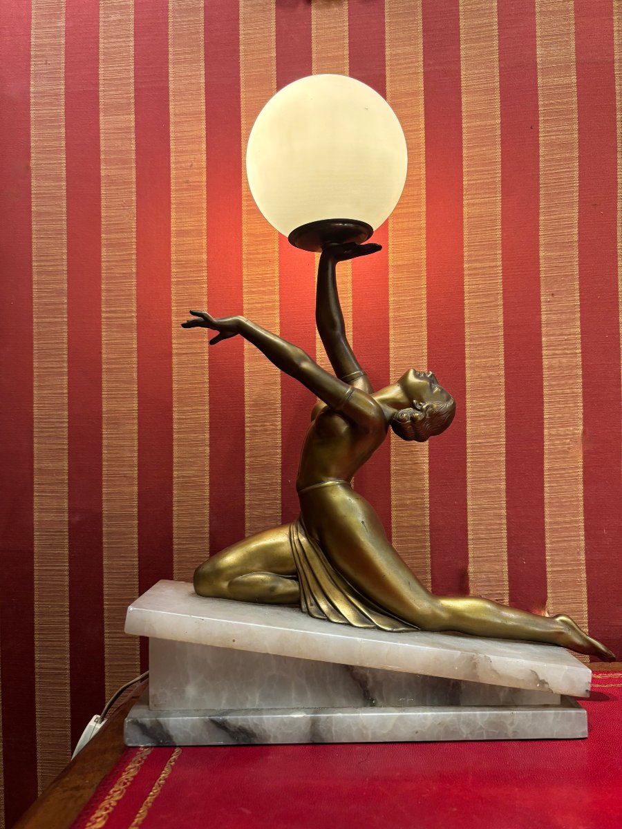 Art Deco "dancer With A Globe" Lamp, France, C. 1930