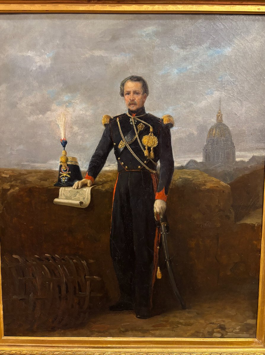 École française vers 1860-1870, Portrait d’un officier d’artillerie devant le dôme des Invalide-photo-3