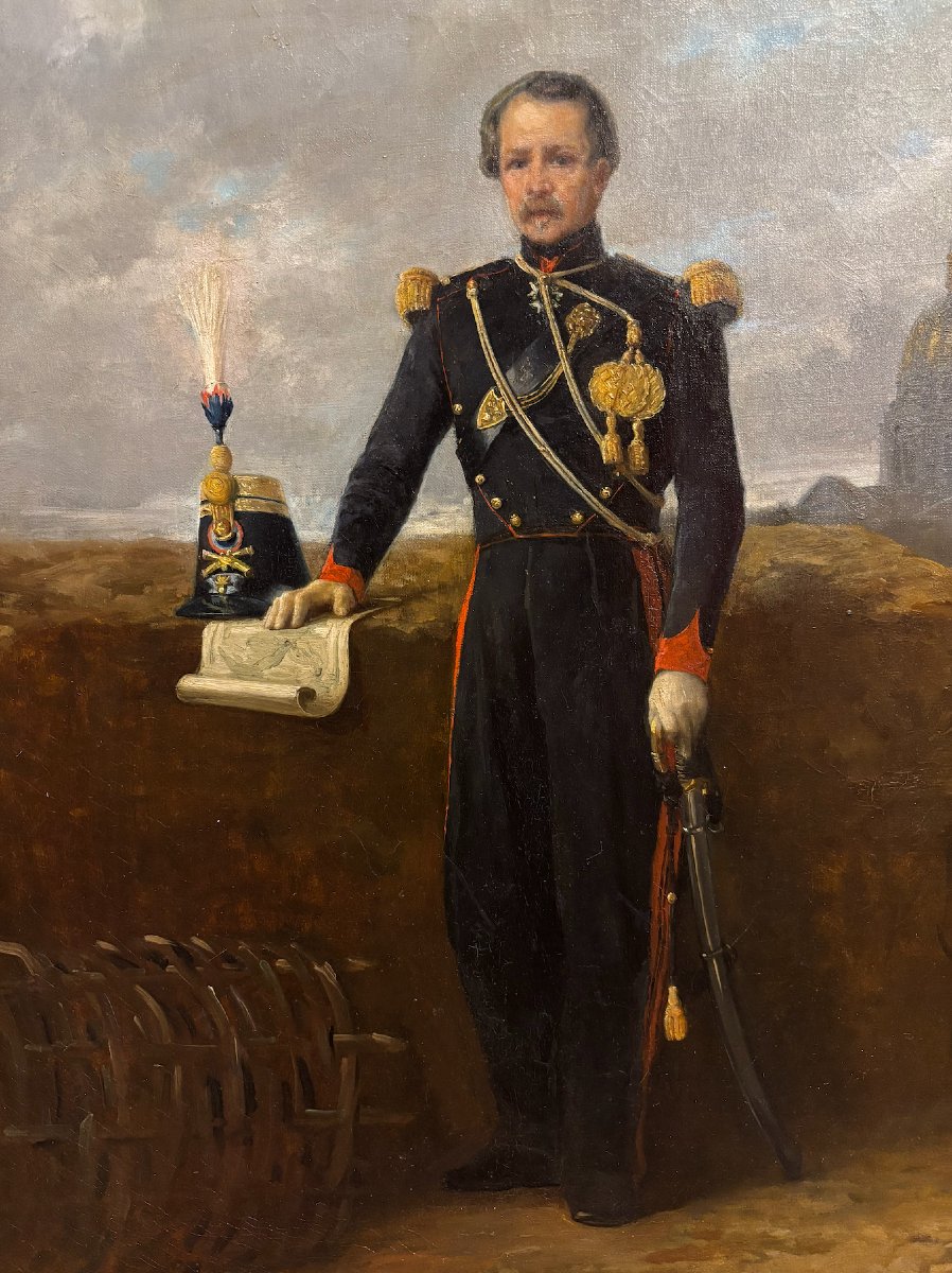 École française vers 1860-1870, Portrait d’un officier d’artillerie devant le dôme des Invalide