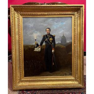 École française vers 1860-1870, Portrait d’un officier d’artillerie devant le dôme des Invalide
