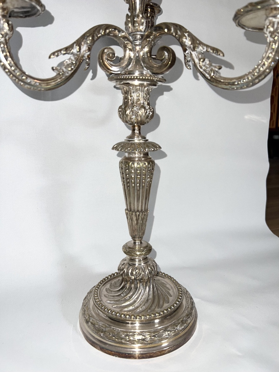 Paire de candélabres en bronze argenté-photo-2
