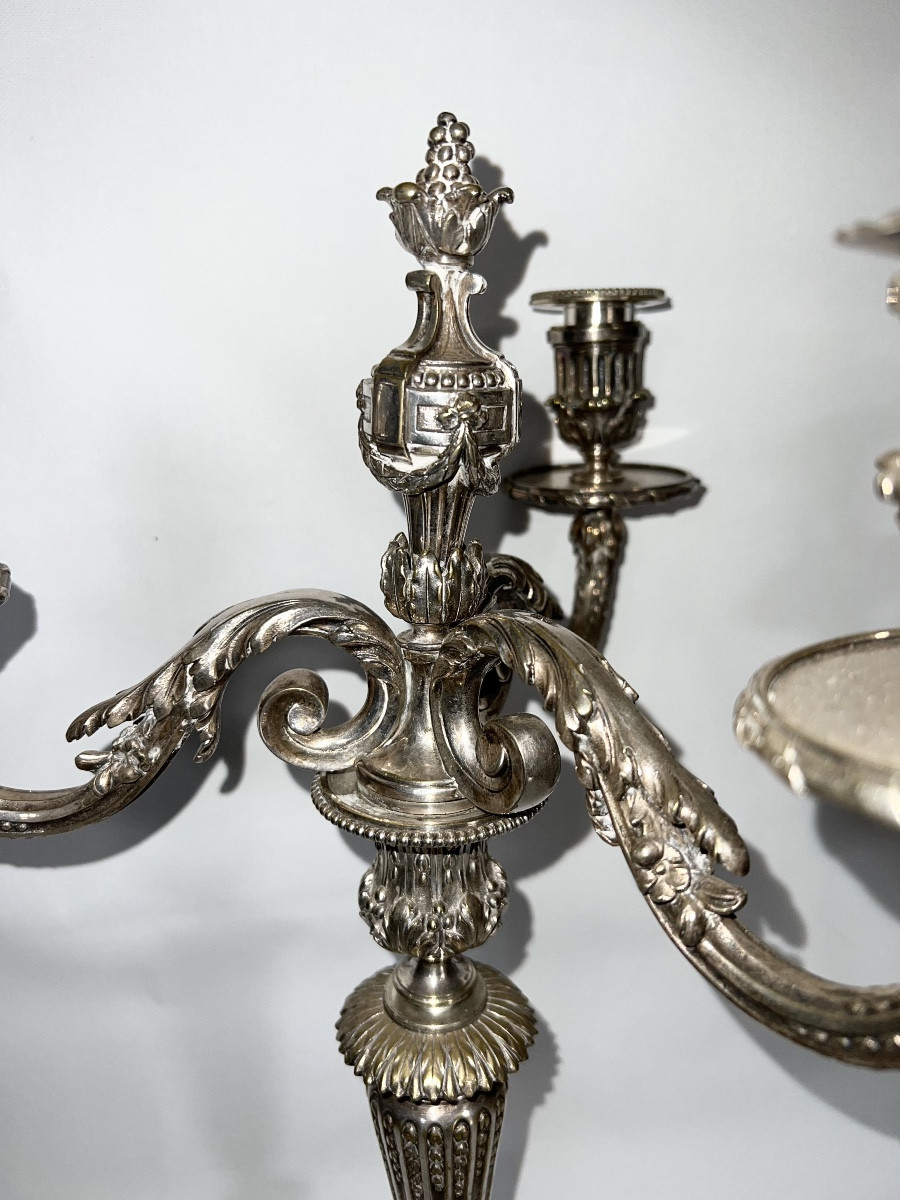 Paire de candélabres en bronze argenté-photo-3
