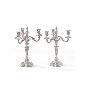 Pair Of Silver-plated Bronze Candelabras