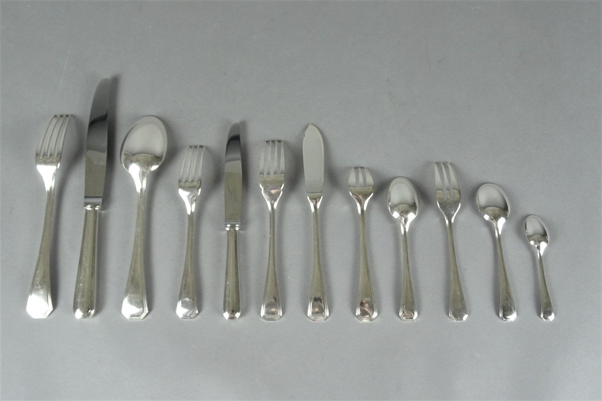 Cutlery Set In Christofle Silver Metal - America Model.-photo-3