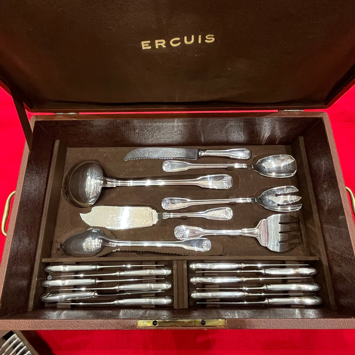 Ménagère en métal argenté Coquille par Ercuis.-photo-4